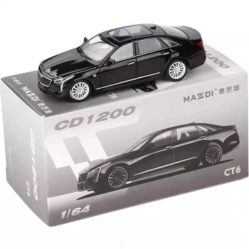MASDI 1:64 CT6 alloy car model, black coupe with silver wheels, on display box