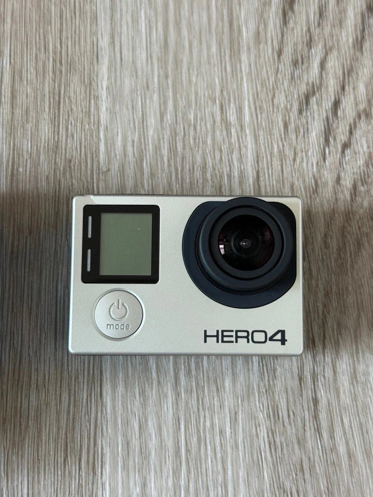 GoPro HERO4 action camera front view with LCD screen and wide-angle lens
