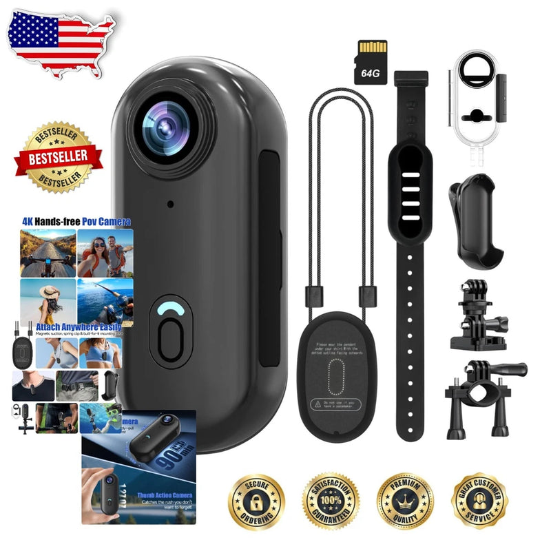Ultra Compact 4K Action Camera, 64GB Mini Bodycam, Magnetic Wearable WiFi