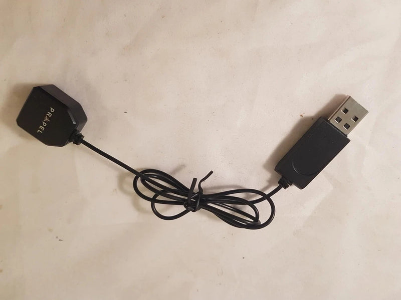 Black RC drone charger cable with USB-A plug and adapter head