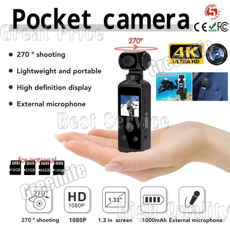 4K UHD Handheld Action Camera WiFi 270?? Rotatable Pocket Sport Camera Waterproof