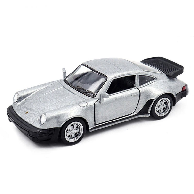 1:36 Porsche 911 Turbo Model Car Diecast Toy Cars Doors Open Pull Back Silver