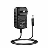 Black AC power adapter with two-prong plug and DC output cable