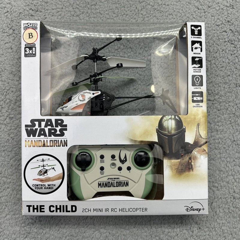 Mini 2CH RC helicopter toy set in box, with hand controller and The Child theme