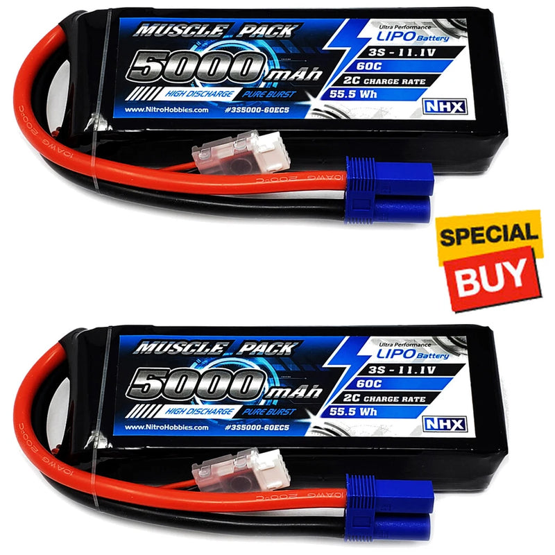NHX Muscle Pack 3S 11.1V 5000mAh 60C Lipo Battery (2) w/ EC5 Connector Battery