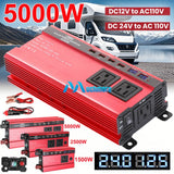 5000W Car Power Inverter DC 12V 24V To AC 110V Sine Wave Solar Converter 4 USB