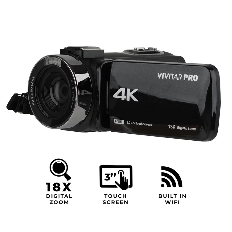 Vivitar 4K HD Digital Video Camera with WiFi, Built in Night Vision, and 3" Touc