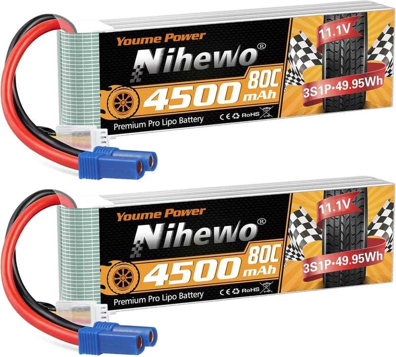 11.1V Lipo Battery 4500mAh 3S RC Lipo Batteries 80C with EC5 Plug Soft Case Battery