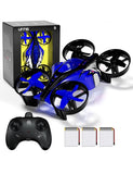 Blue 2-in-1 mini drone kit for kids with quadcopter, controller, and 3 battery packs