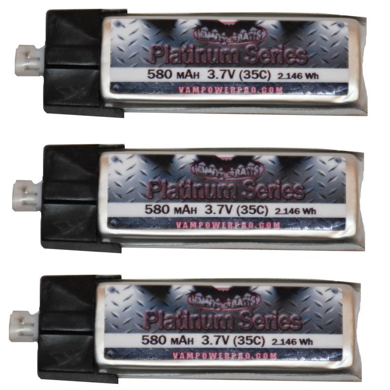 Vampowerpro Platinum Series (3) 580mAh 1S (3.7v) 35C Lipo Battery x3 w/ EFlite c Battery