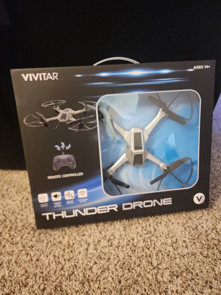 Vivitar Thunder remote-control quadcopter drone box with gray drone illustration