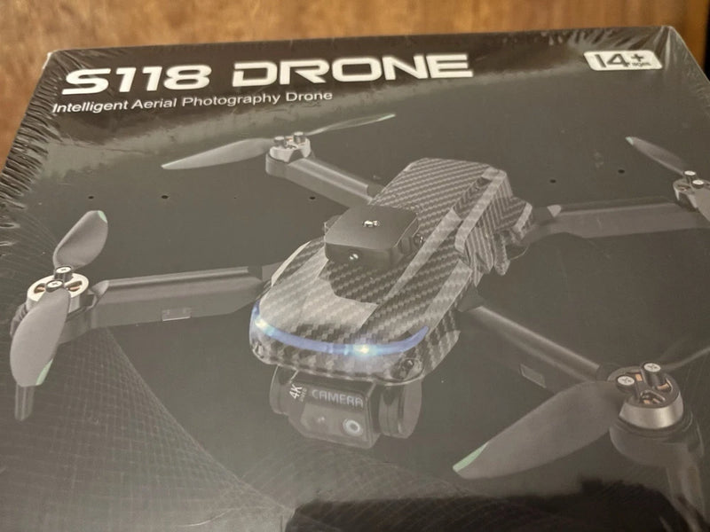S118 ready-to-fly drone box with 4K HD camera, quad propellers, blue LED