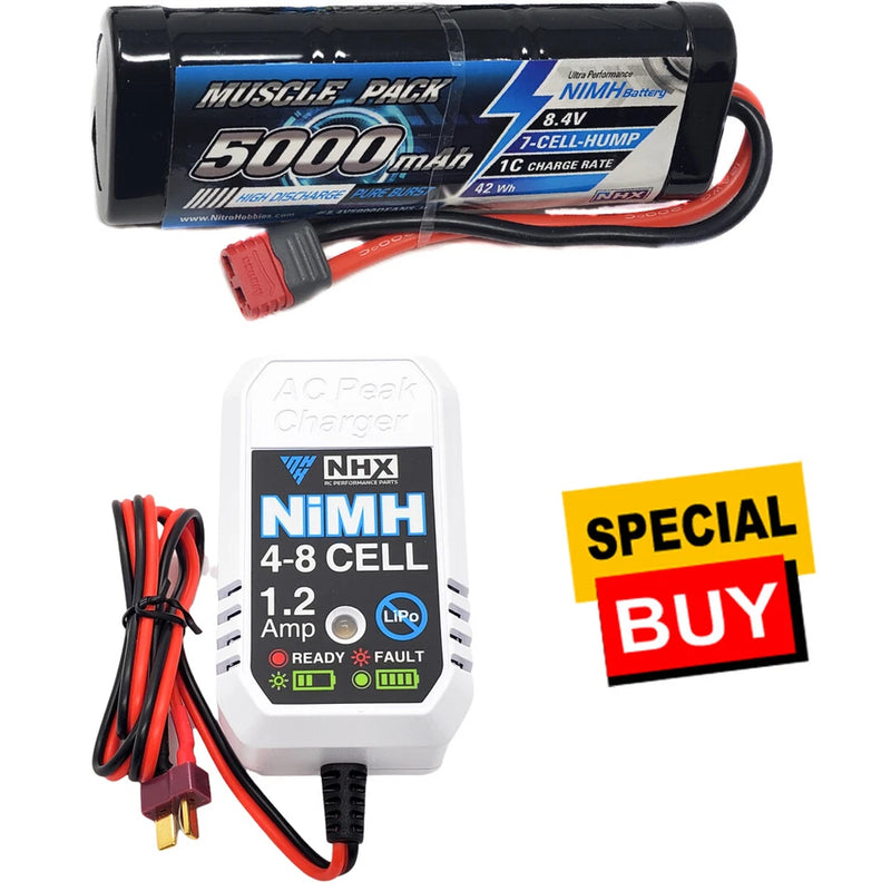NHX RC 8.4V 5000mAh 7-Cell Nimh Hump Battery w/DEANS Connector / ezWall  Charger Battery