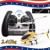 RC mini 3.5CH gyro helicopter and black remote controller with display, white and yellow
