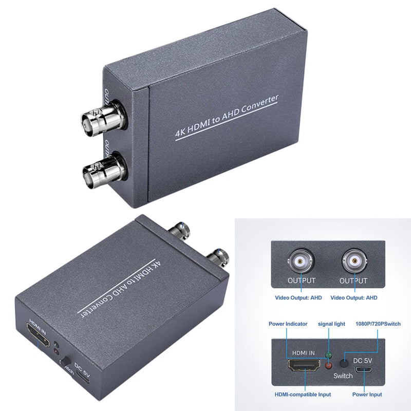 DC 5V Power Input 4K HDMI to AHD Two Output Ports 1080P Converter