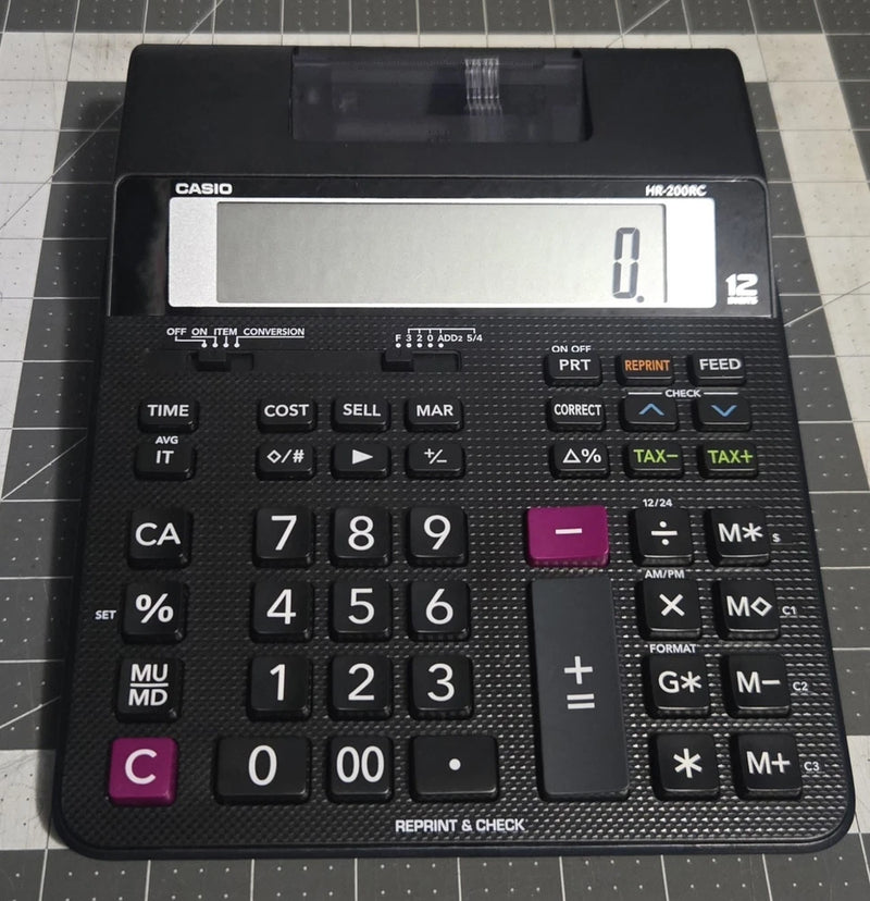 Casio HR-200RC 12 Digit Printing Calculator Black Desktop Adding Machine Busines Converter