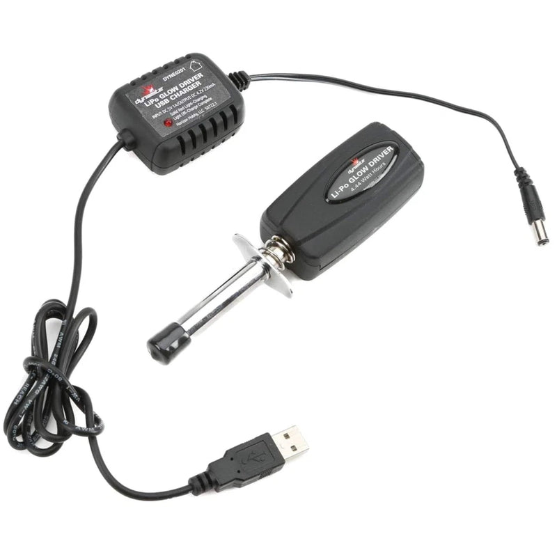 Rechargeable LiPo glow driver set with USB cable and metal ignition tip