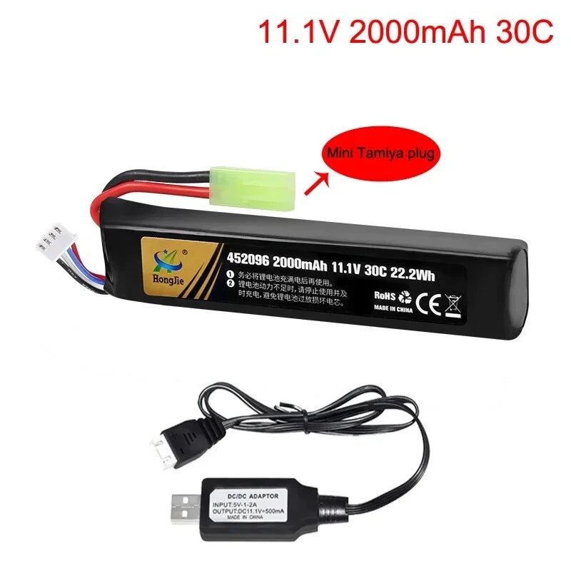 1PC 11.1V Airsoft Battery 2000mAh 30C Hobby LiPo Battery with Mini Tamiya Plug Battery