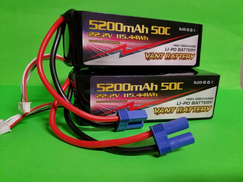 2 PACK VANT 6S 22.2V 5200mAh 50C Lipo Battery w EC5 Plug GENS ACE LECTRON ARRMA Battery
