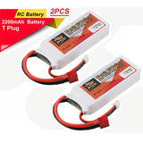 2PCS ZOP Power 7.4V 2200mAh 35C 2S Lipo Battery T Plug For RC Racing Drone Car