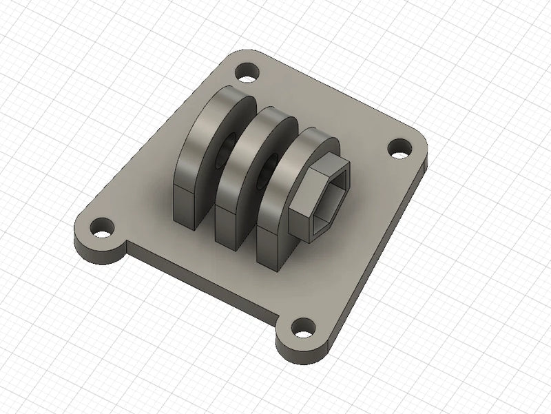 3D printed GoPro mount bracket, gray mounting plate with two posts and screw holes