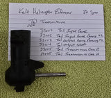 Helicopter tail transmission assembly, black metal part with protruding shaft