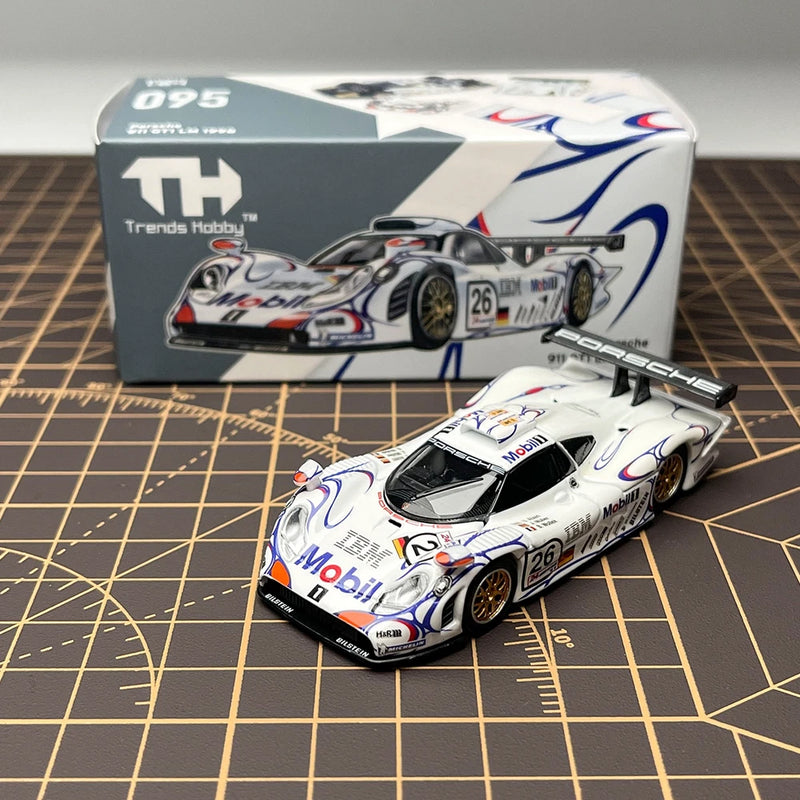 TH 1:64 White 1998 911 Gt1 LM #26 Racing Sports Model Diecast Metal Car