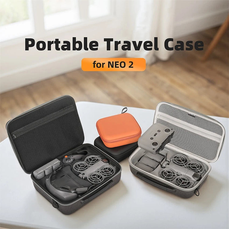 Protective drone accessory case with foam compartments, gray hard shell and orange mini case