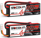 2S Lipo Battery 7.4V 5200mAh 80C Battery with Hard Case T Plug for RC Evader BX