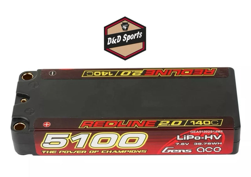 Gens Ace GEA51002S14M5 - 5100mAh 140C 7.6V HV 2S Lipo Battery 5.0mm bullet Battery