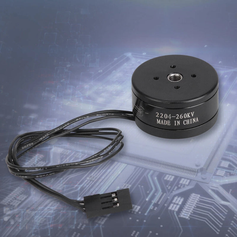 Black brushless motor with 2204-260KV label and wired connector for RC devices