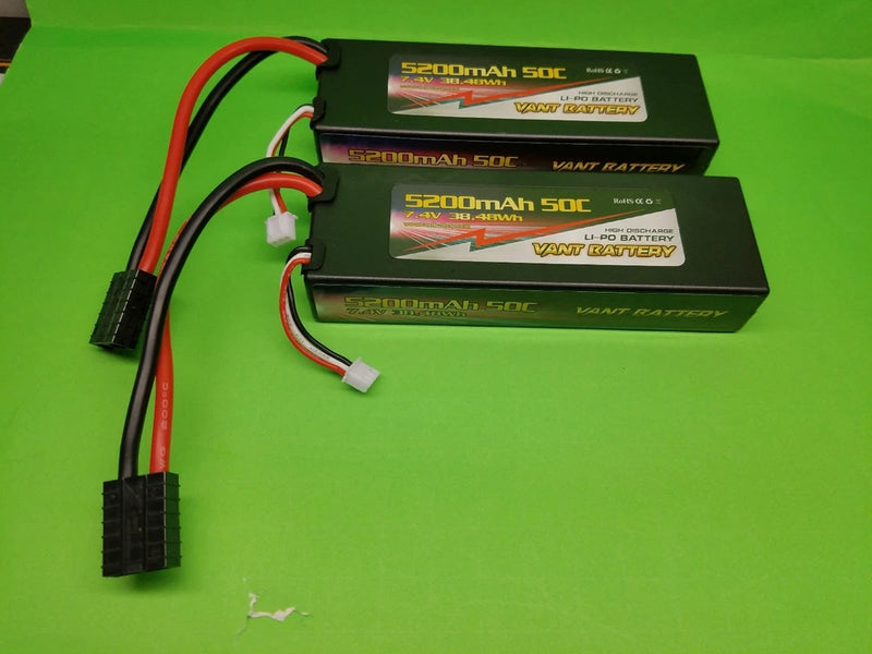 2 PACK VANT 5200mAh 2S 7.4 50C LiPo Battery FITS Traxxas PLUG REVO STAMPEDE Battery