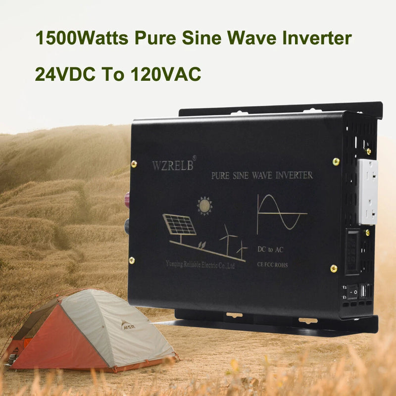 1500W Pure Sine Wave DC24V Solar Inverter Home Power Battery Converter USB 2.5