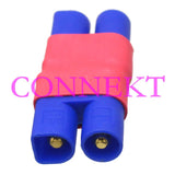 EC3 male-to-female adapter connector, blue with gold contacts and red sleeve