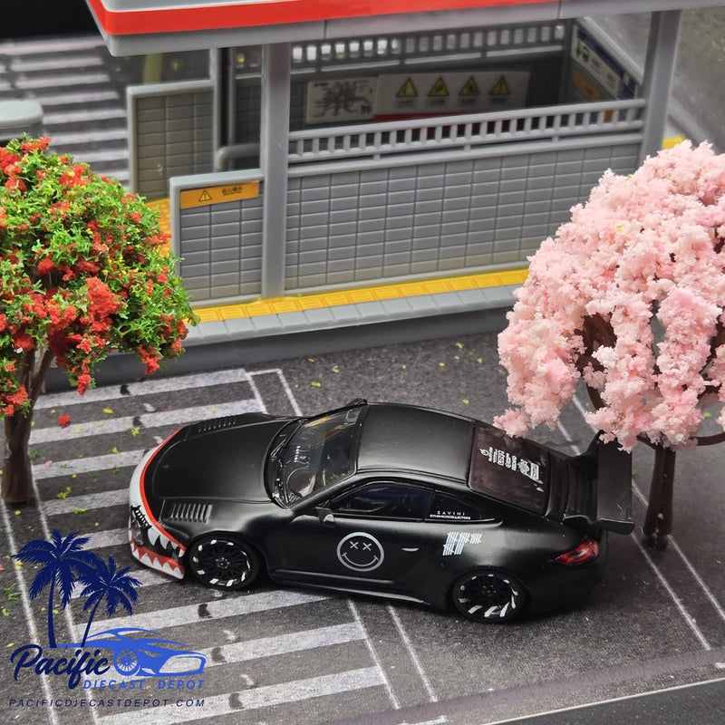 Tarmac Old&New 997 Matt Black Series 1/64 Model Car Hobby64 -display case & base