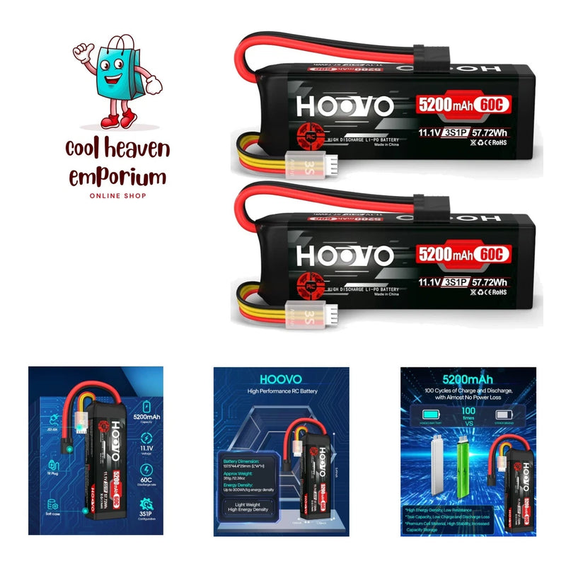 11.1V 3S LiPo Battery 5200mAh 60C with Tr Plug 2Packs Battery