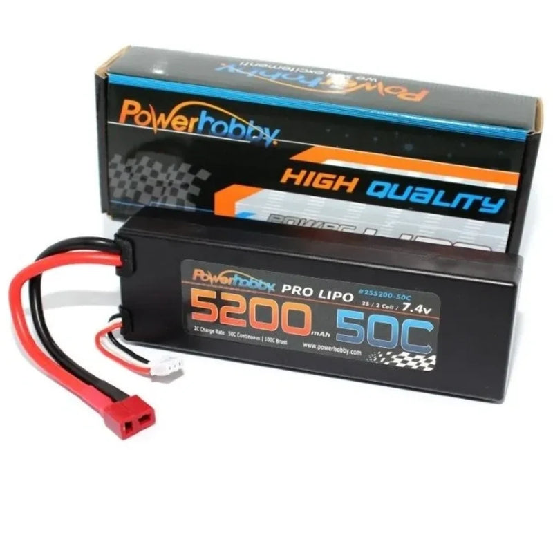 Powerhobby Hard Pack 2S 7.4V 5200mAh 50C LiPO Battery with Deans T Plug Battery