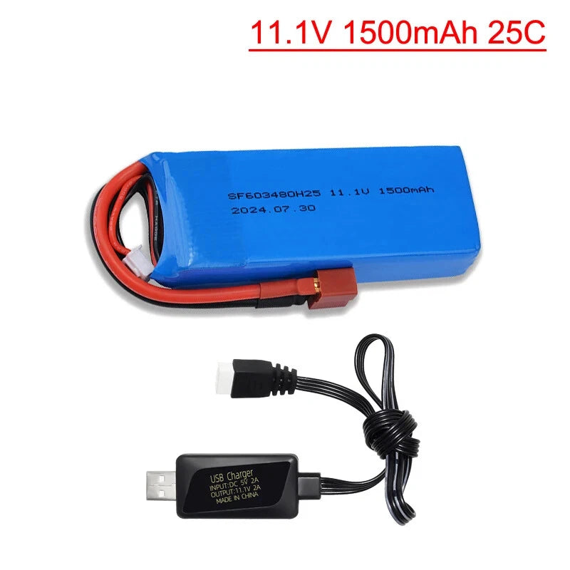 1PCS 11.1V 1500mAh 25C 3S Lipo Battery T plug For WLtoys V950 RC Helicopter Toys