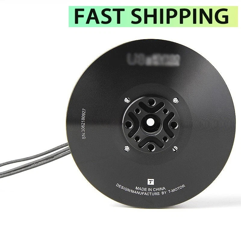 T-Motor U8II KV85 brushless drone motor, black circular can with mounting holes and wires
