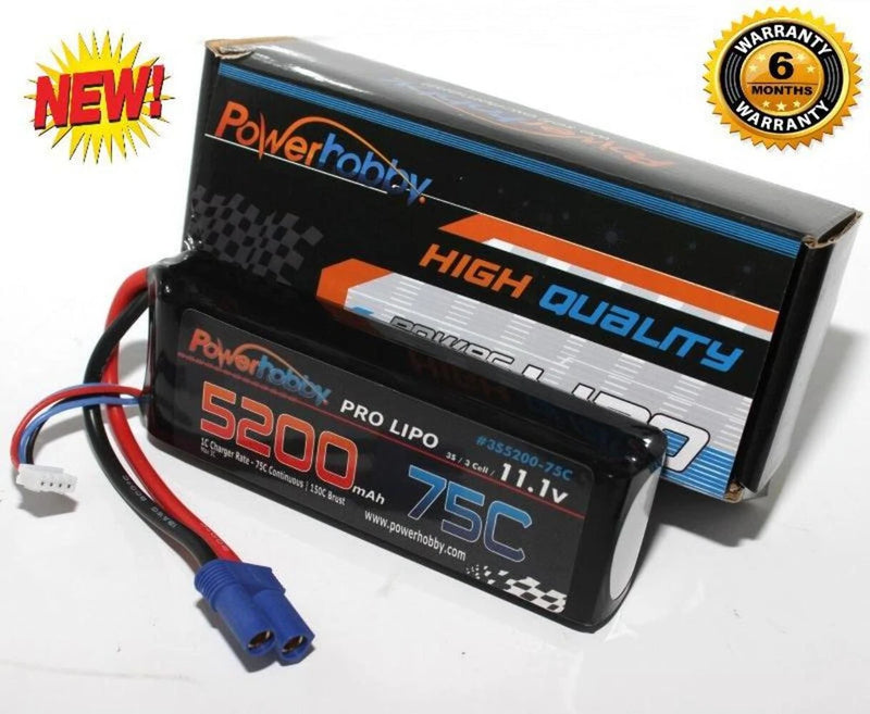 5200mAh 3S 11.1V 75C LiPo Battery EC5 Plug 3-Cell Powerhobby PHB3S520075EC5 Battery