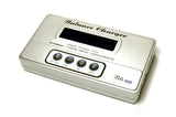 Digital battery balance charger with LCD screen and control buttons, gray metal case