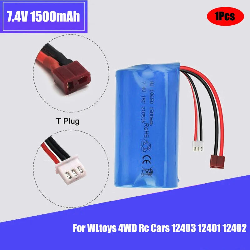 1Pcs 1500mAh 7.4V 15C 2S Battery T-Plug for WLtoys 4WD Rc Cars 12403 12401 12402