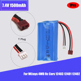 1Pcs 1500mAh 7.4V 15C 2S Battery T-Plug for WLtoys 4WD Rc Cars 12403 12401 12402
