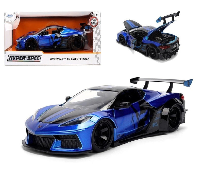 Jada 1:24 Hyper Spec Corvette C8 Liberty Walk Blue Diecast Model Car 36496-P13