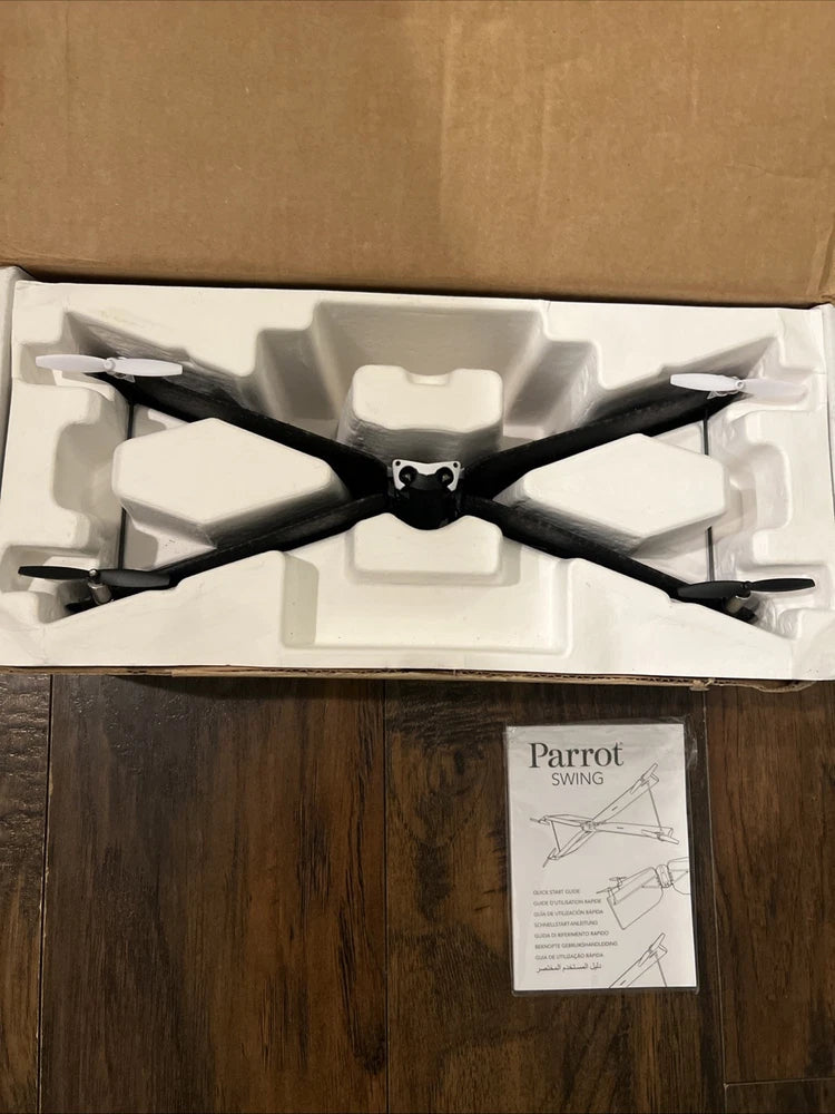 White Parrot swing drone with four rotors and swing-style folding arms