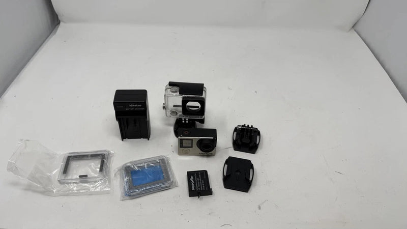 GoPro HERO4 Silver action camera kit with touch screen, mounts, and waterproof housing