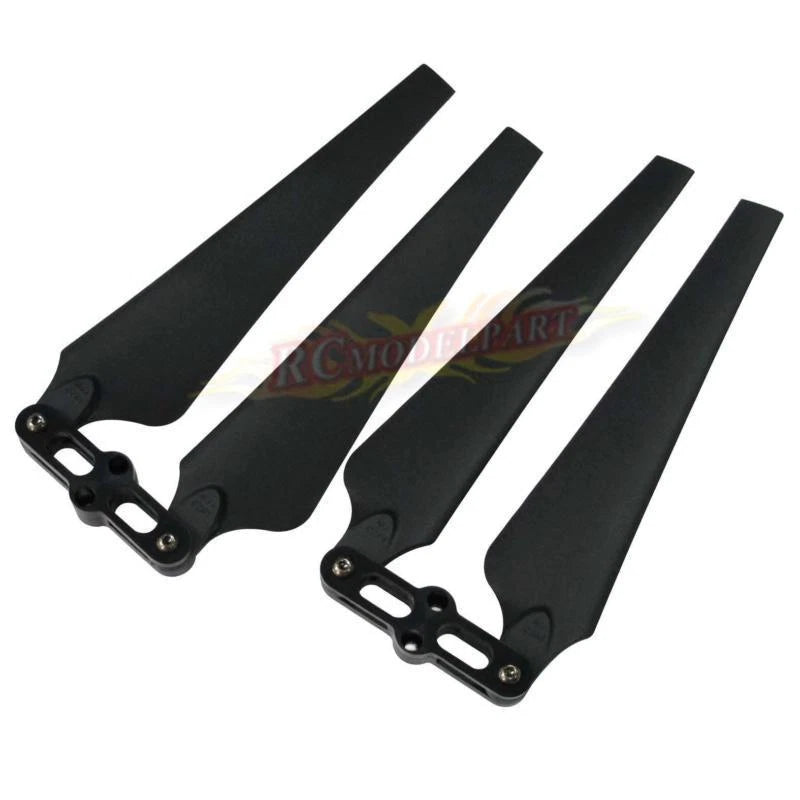 Set of four black foldable multirotor propellers with mounting hardware