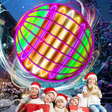 LED light hover ball drone with colorful ring cage and glowing multicolor lights