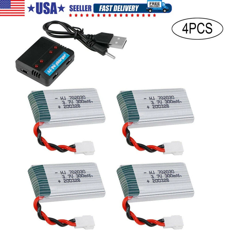 4x 3.7v 300mah Li-po Battery for FQ777 Udi U816 U830 Hubsan H107 Syma X11C Drone