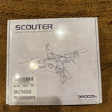 Mini RC drone retail box with Scouter branding and drone illustration